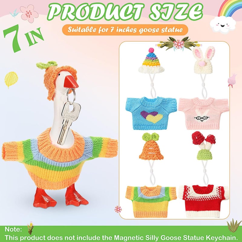 SilTriangle 4 Set 7 Inch Mini Desk Goose Knitted Outfits Cute Magnetic Goose Key Holder Multiple Colors Clothes for Home Office Magnetic Duck Statue Table Desk Key Holder Decor Gifts(Cute) - Image 2
